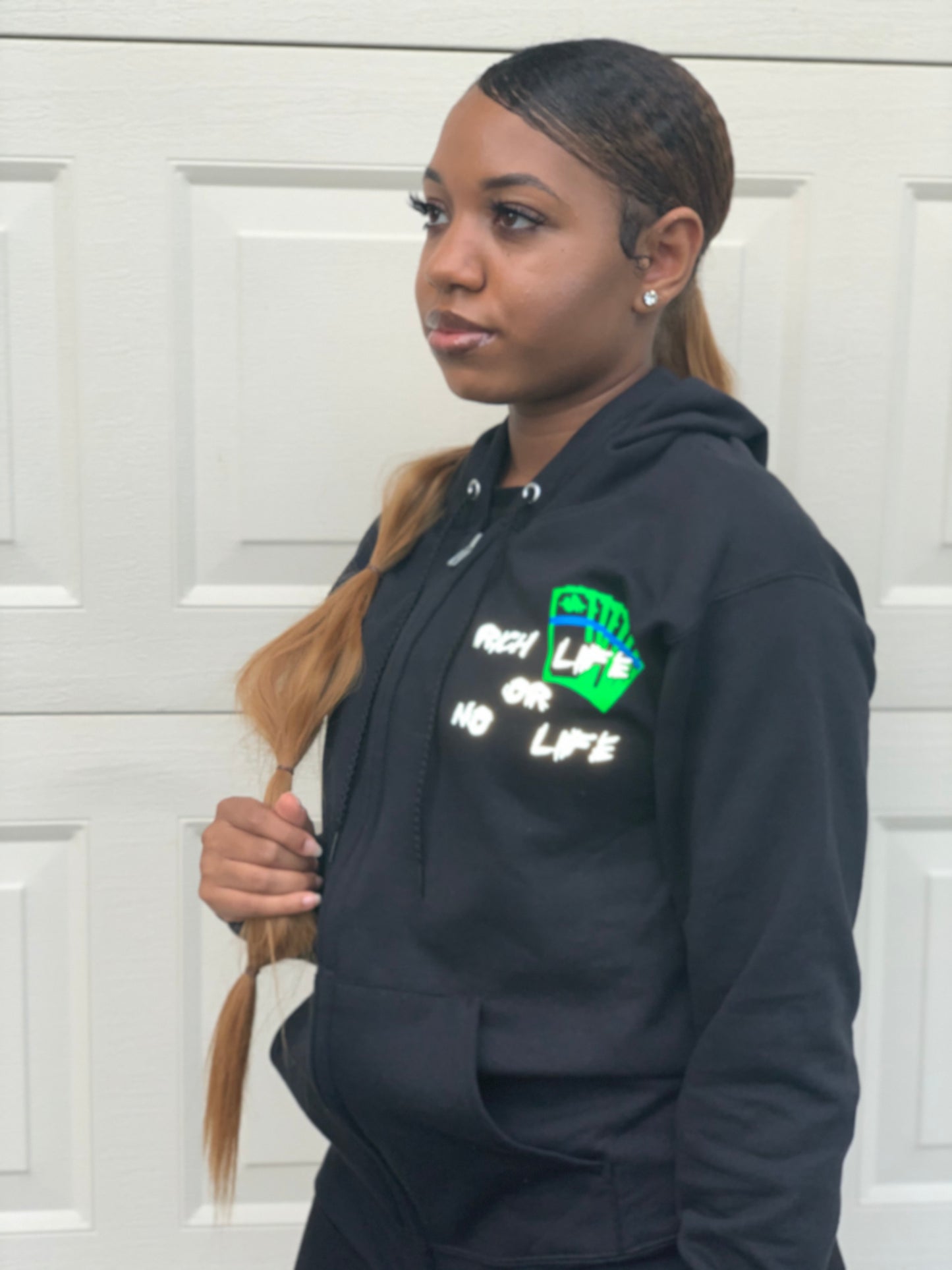 Black "Rich Life" Zip-up Hoodie