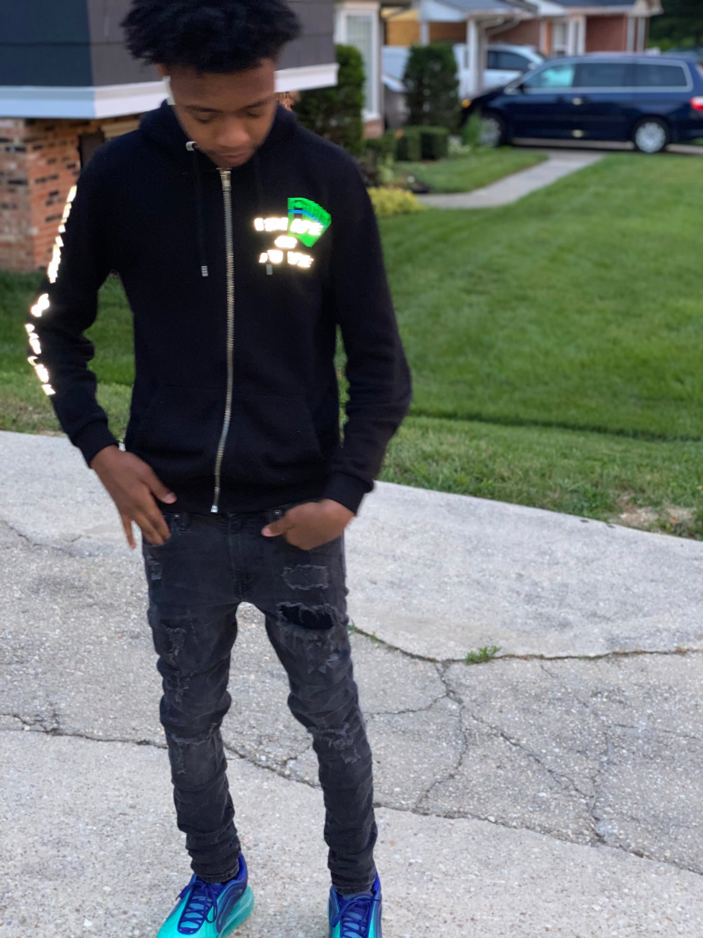 Black "Rich Life" Zip-up Hoodie
