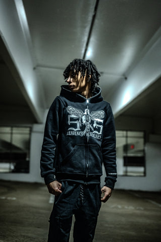 Black "Heavenly Riches" Embroidered Full-Zip