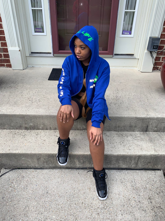 Blue "Rich Life" Zip-Up Hoodie