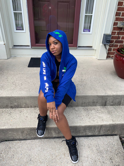 Blue "Rich Life" Zip-Up Hoodie